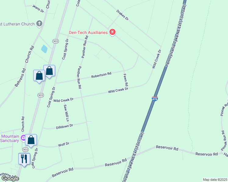 map of restaurants, bars, coffee shops, grocery stores, and more near 97 Wild Creek Drive in Jim Thorpe
