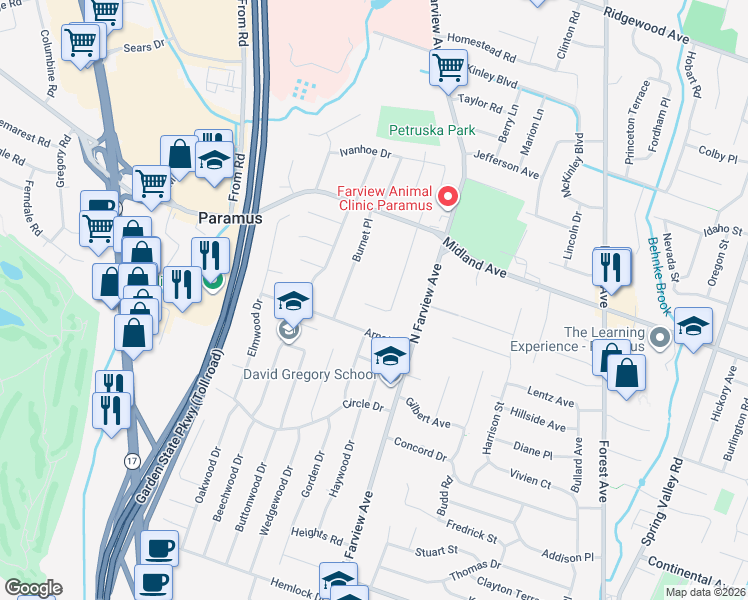 map of restaurants, bars, coffee shops, grocery stores, and more near 366 Valley View Avenue in Paramus