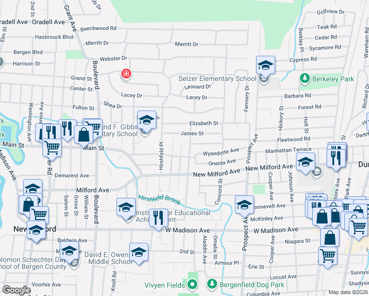 map of restaurants, bars, coffee shops, grocery stores, and more near 161 Lincoln Avenue in Dumont