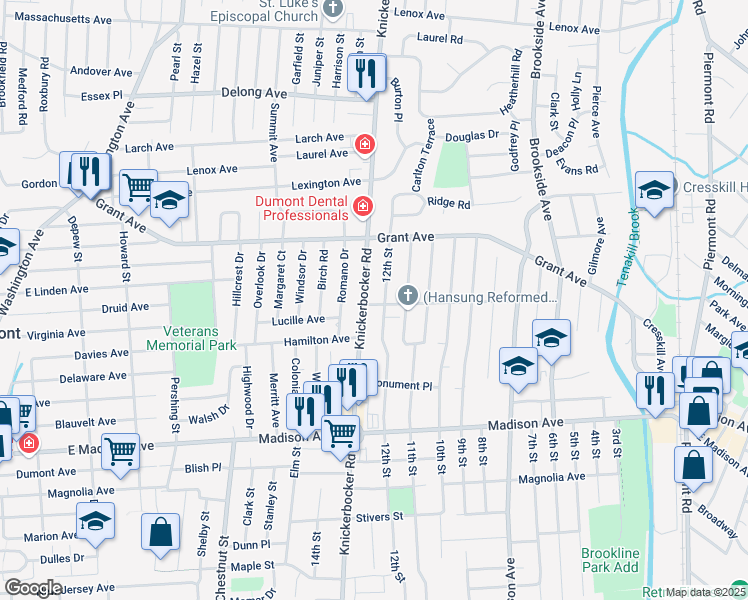 map of restaurants, bars, coffee shops, grocery stores, and more near 203 Lexington Avenue in Cresskill
