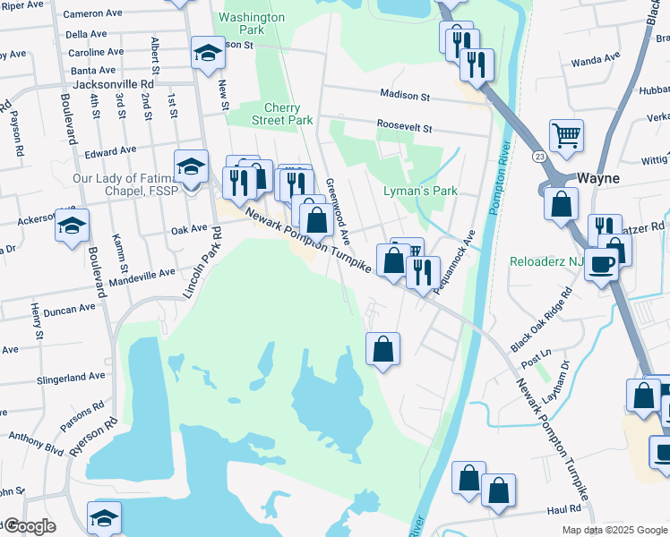 map of restaurants, bars, coffee shops, grocery stores, and more near 9 Irving Street in Pequannock Township