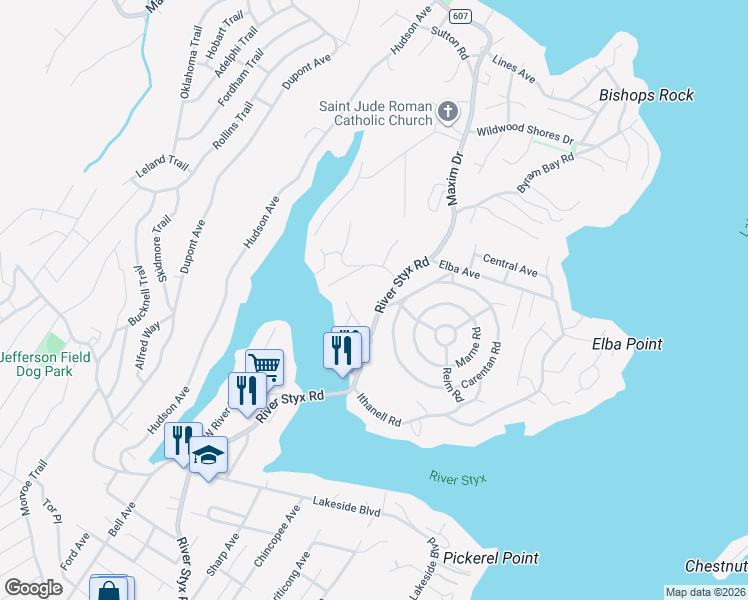 map of restaurants, bars, coffee shops, grocery stores, and more near 494 River Styx Road in Hopatcong