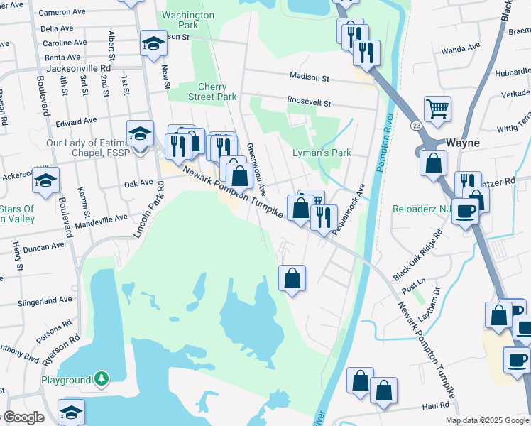 map of restaurants, bars, coffee shops, grocery stores, and more near 9 Irving Street in Pequannock Township