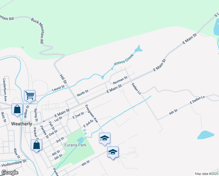 map of restaurants, bars, coffee shops, grocery stores, and more near 905 East Main Street in Weatherly