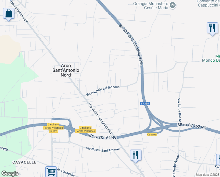 map of restaurants, bars, coffee shops, grocery stores, and more near 84A Via Pagliaio del Monaco in Giugliano in Campania