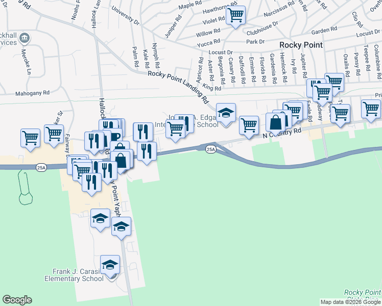 map of restaurants, bars, coffee shops, grocery stores, and more near in Rocky Point