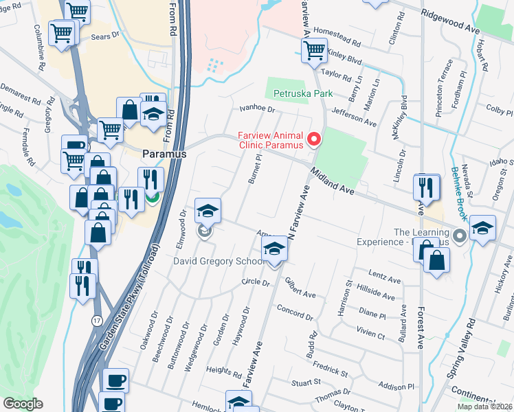 map of restaurants, bars, coffee shops, grocery stores, and more near 366 Valley View Avenue in Paramus