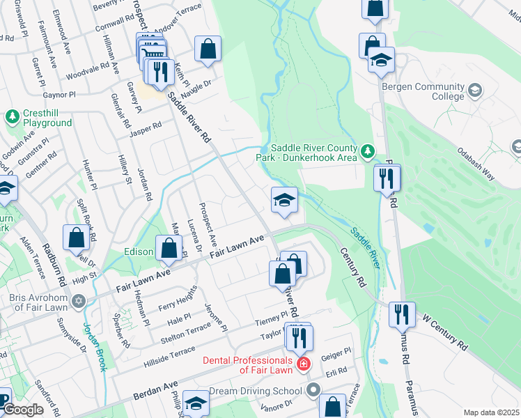 map of restaurants, bars, coffee shops, grocery stores, and more near in Fair Lawn
