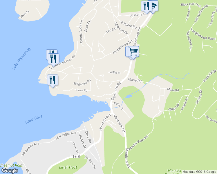 map of restaurants, bars, coffee shops, grocery stores, and more near 11 Bird Lane in Jefferson