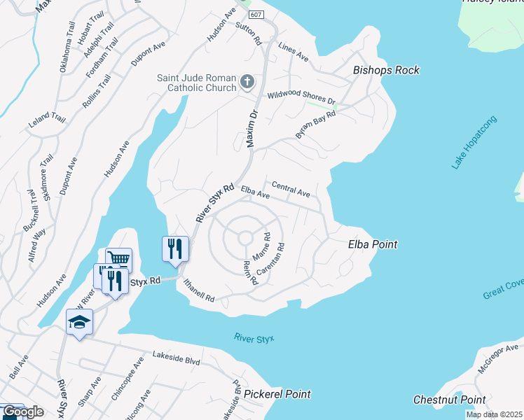 map of restaurants, bars, coffee shops, grocery stores, and more near 294 Carentan Road in Hopatcong