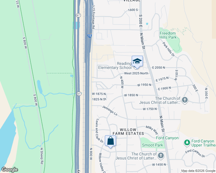 map of restaurants, bars, coffee shops, grocery stores, and more near 582 West 1950 North in Centerville