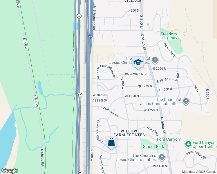 map of restaurants, bars, coffee shops, grocery stores, and more near 586 West 1950 North in Centerville