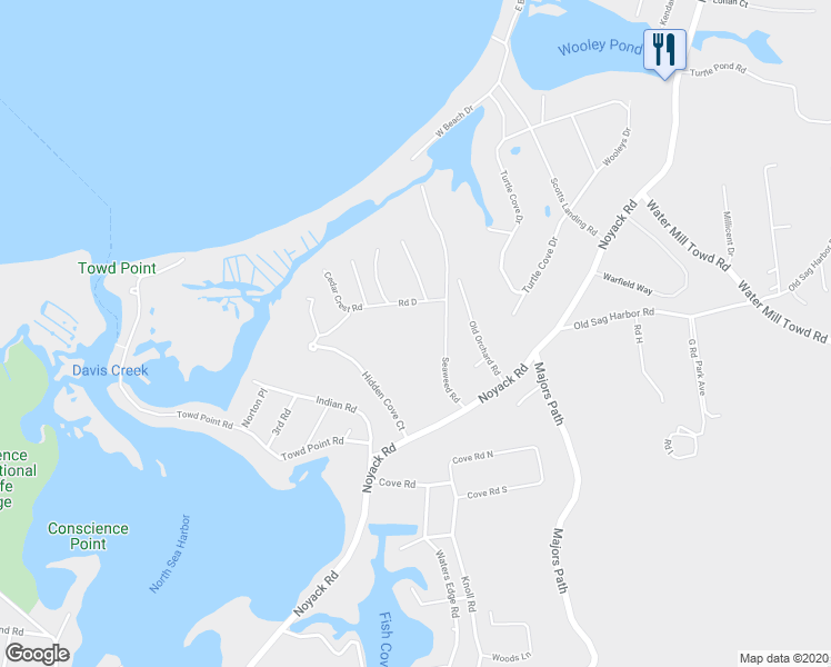map of restaurants, bars, coffee shops, grocery stores, and more near 20 Cedar Crest Road in Southampton