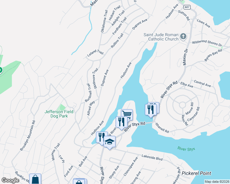 map of restaurants, bars, coffee shops, grocery stores, and more near 165 Hudson Avenue in Hopatcong