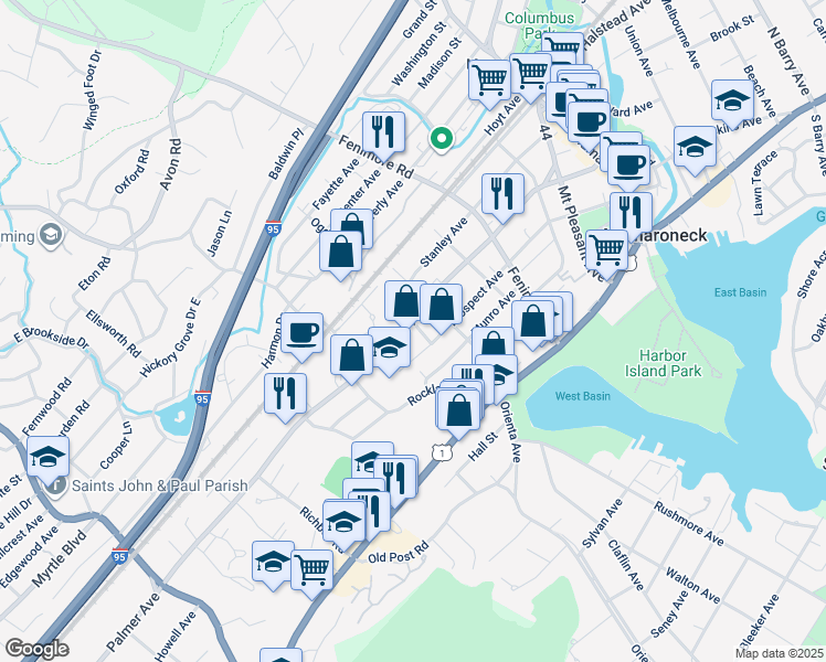map of restaurants, bars, coffee shops, grocery stores, and more near 666 Palmer Avenue in Mamaroneck
