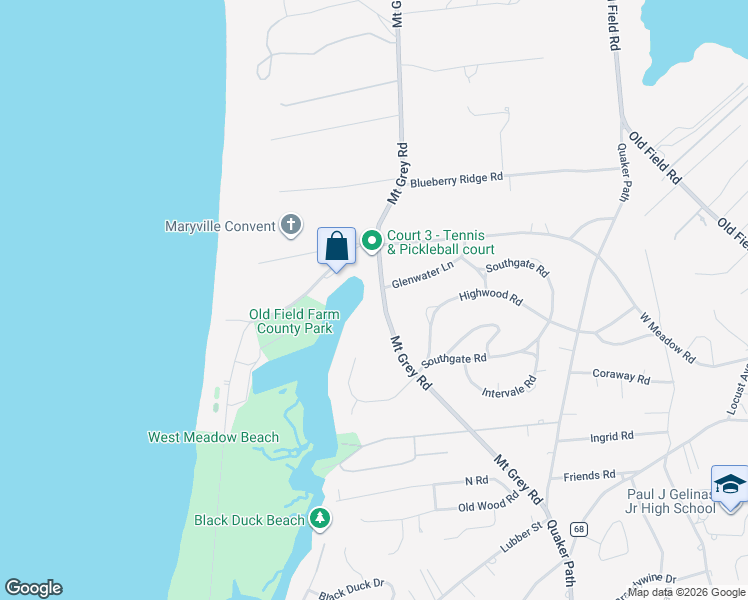 map of restaurants, bars, coffee shops, grocery stores, and more near 43 Mount Grey Road in Setauket- East Setauket