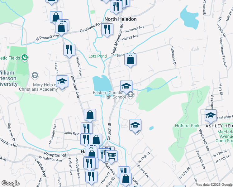 map of restaurants, bars, coffee shops, grocery stores, and more near 230 High Mountain Road in North Haledon