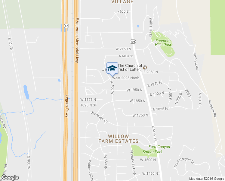 map of restaurants, bars, coffee shops, grocery stores, and more near 401 West 1950 North in Centerville