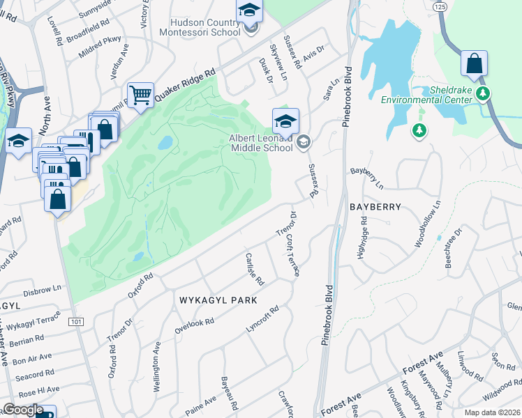 map of restaurants, bars, coffee shops, grocery stores, and more near 399 Oxford Road in New Rochelle