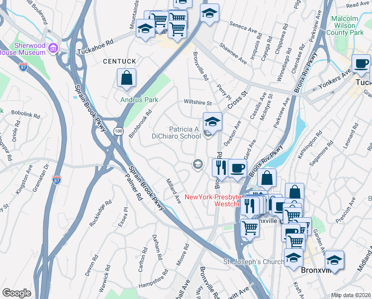 map of restaurants, bars, coffee shops, grocery stores, and more near 10 Dellwood Road in Yonkers