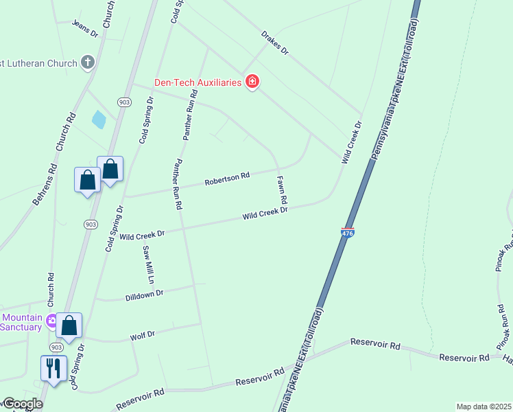 map of restaurants, bars, coffee shops, grocery stores, and more near 97 Wild Creek Drive in Jim Thorpe