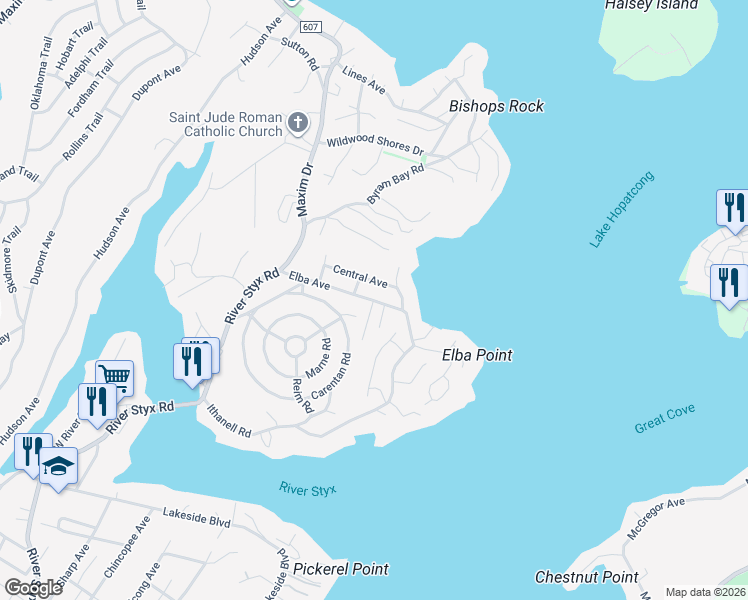 map of restaurants, bars, coffee shops, grocery stores, and more near 1 Saint Lo Place in Hopatcong