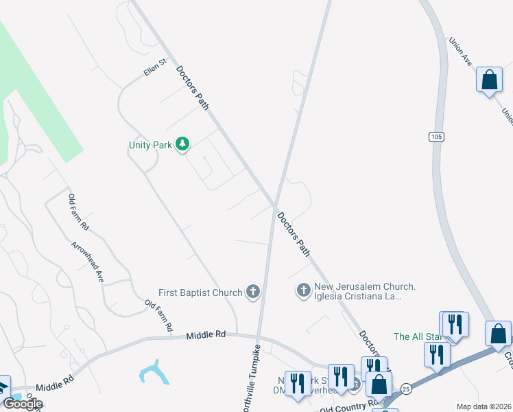 map of restaurants, bars, coffee shops, grocery stores, and more near 1144 Northville Turnpike in Riverhead
