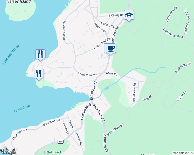 map of restaurants, bars, coffee shops, grocery stores, and more near 292 Espanong Road in Jefferson