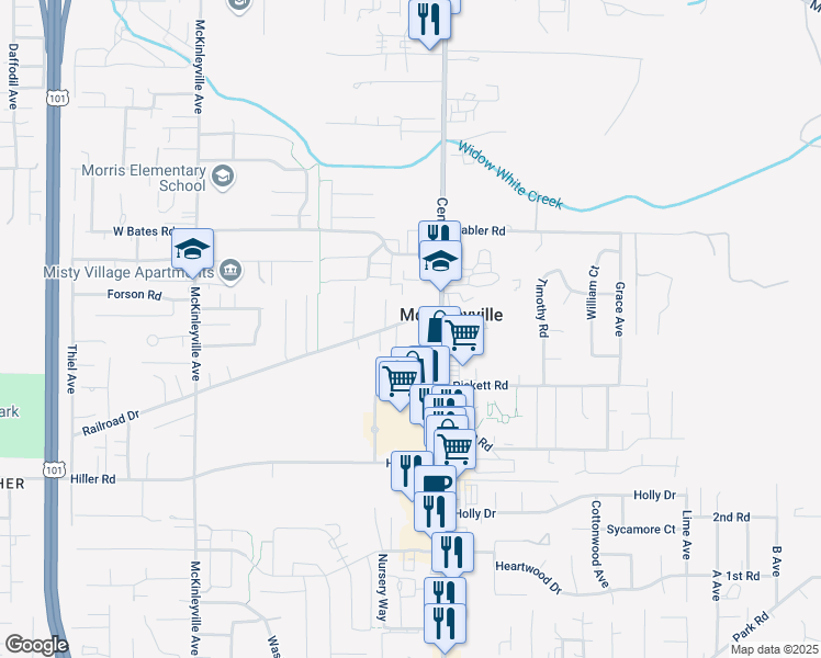 map of restaurants, bars, coffee shops, grocery stores, and more near 2210 Central Avenue in McKinleyville