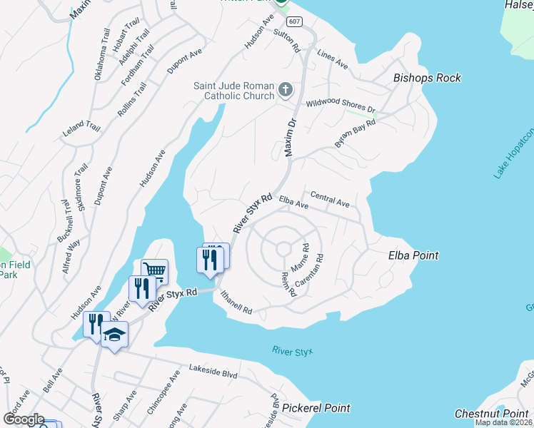map of restaurants, bars, coffee shops, grocery stores, and more near 266 Carentan Road in Hopatcong