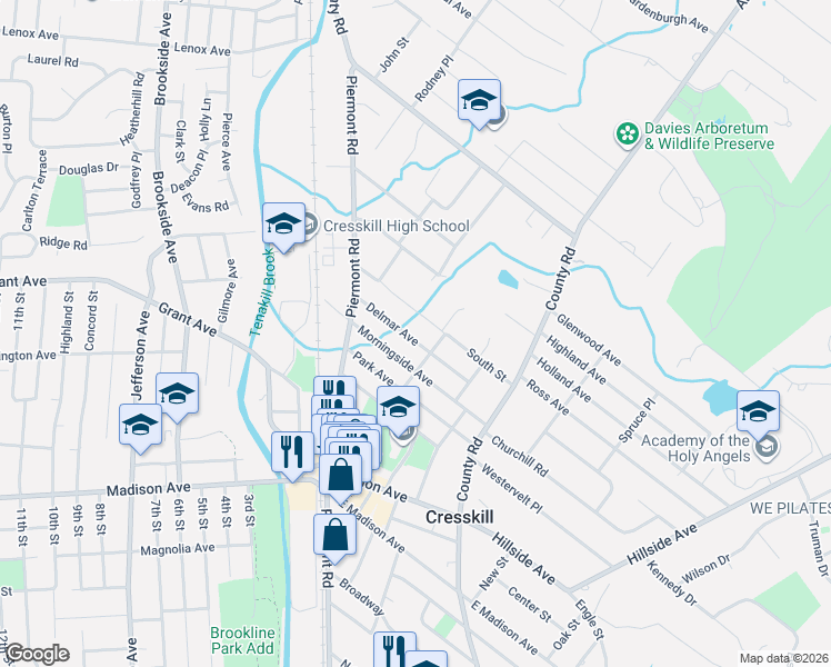 map of restaurants, bars, coffee shops, grocery stores, and more near 70 Delmar Avenue in Cresskill
