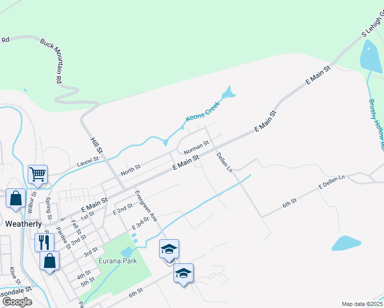 map of restaurants, bars, coffee shops, grocery stores, and more near 900 E Main St in Weatherly