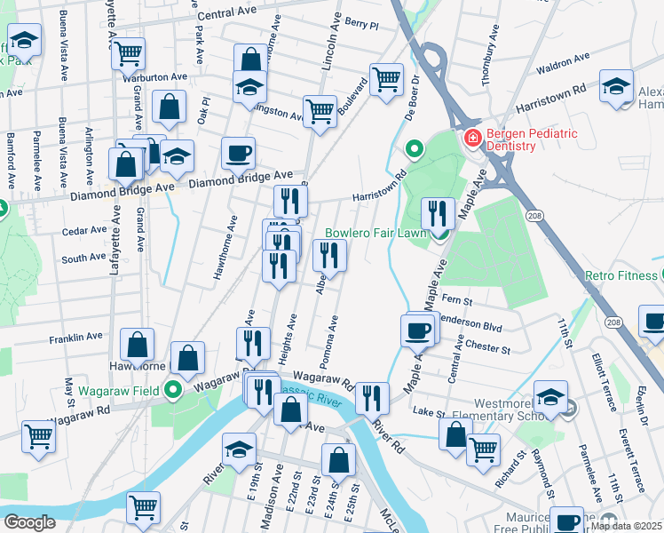 map of restaurants, bars, coffee shops, grocery stores, and more near 37 Loretto Avenue in Fair Lawn