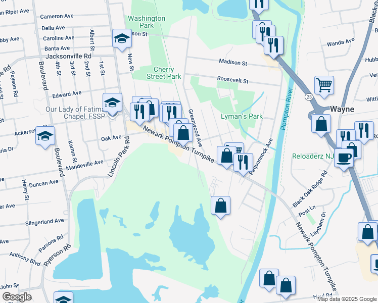 map of restaurants, bars, coffee shops, grocery stores, and more near 9 Irving Street in Pequannock Township