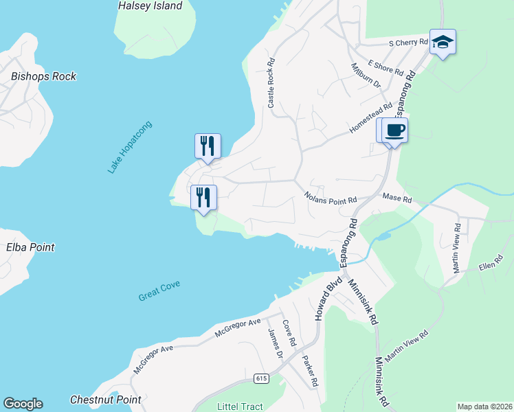 map of restaurants, bars, coffee shops, grocery stores, and more near 33 Cove Road in Jefferson