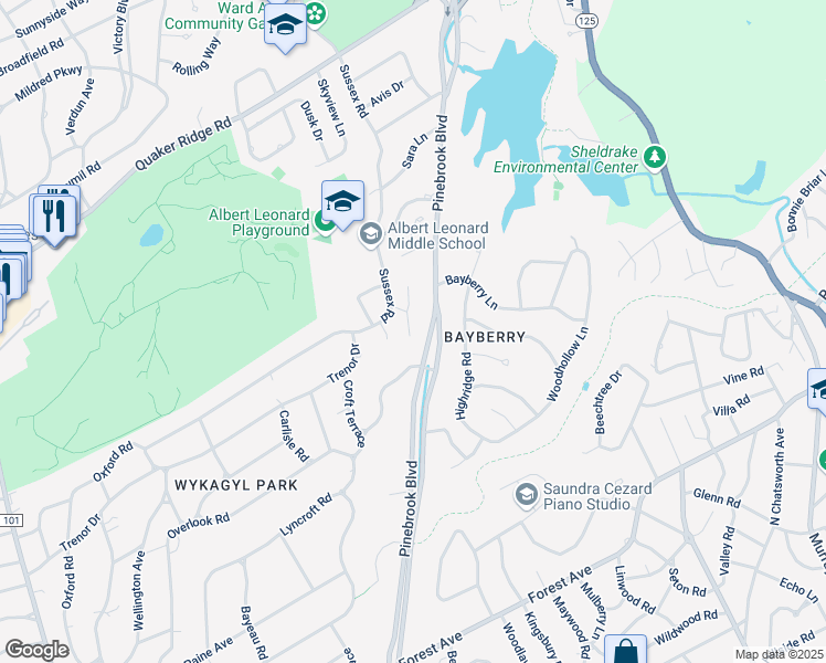 map of restaurants, bars, coffee shops, grocery stores, and more near 26 Amanda Lane in New Rochelle