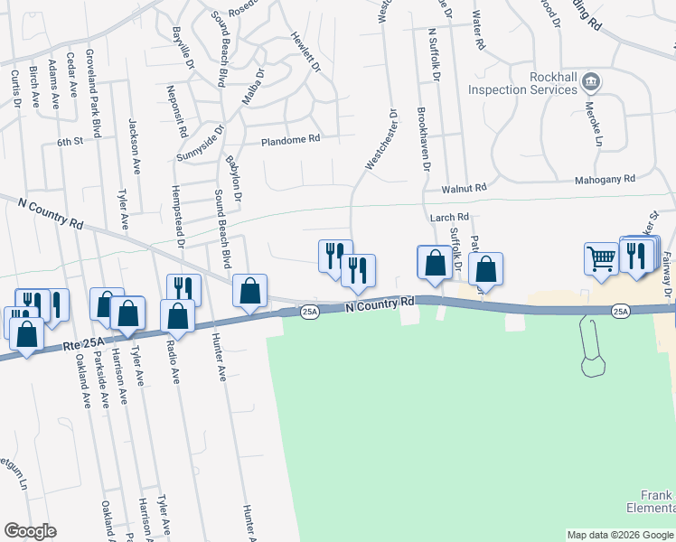 map of restaurants, bars, coffee shops, grocery stores, and more near 1 Model Court in Rocky Point