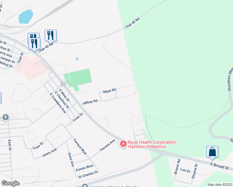 map of restaurants, bars, coffee shops, grocery stores, and more near 1045 Linda Lane in Hazleton