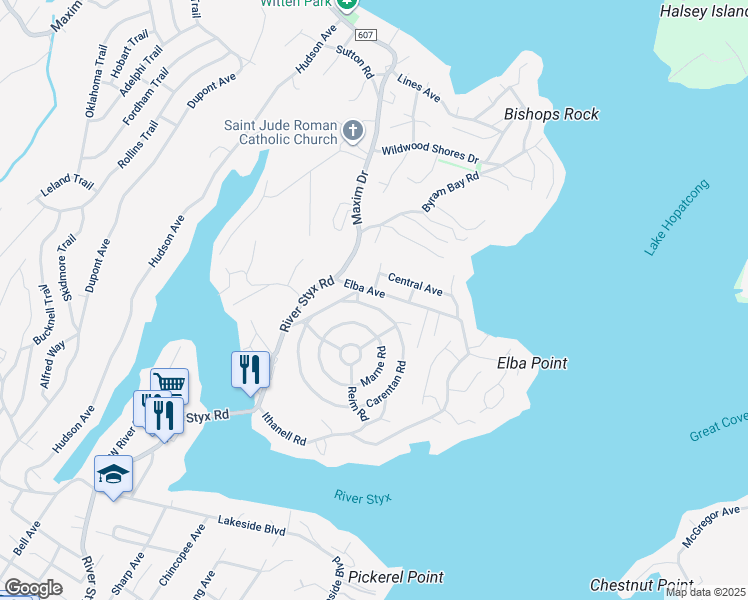 map of restaurants, bars, coffee shops, grocery stores, and more near 273 Carentan Road in Hopatcong