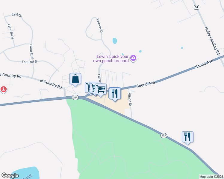 map of restaurants, bars, coffee shops, grocery stores, and more near 658 Sound Avenue in Riverhead