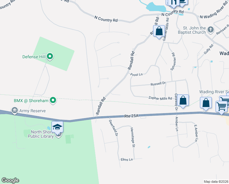 map of restaurants, bars, coffee shops, grocery stores, and more near 62 Randall Road in Wading River