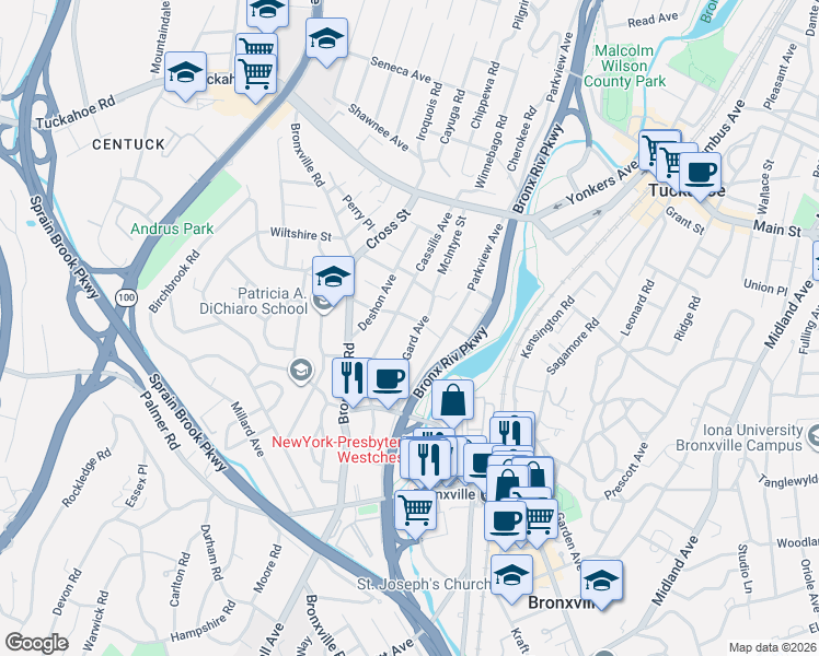 map of restaurants, bars, coffee shops, grocery stores, and more near 63 Gard Avenue in Yonkers