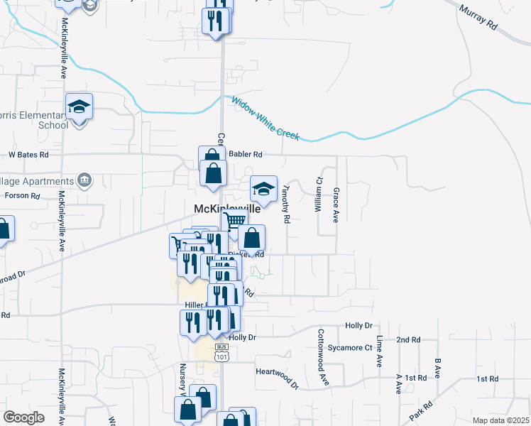 map of restaurants, bars, coffee shops, grocery stores, and more near 2285 Central Avenue in McKinleyville