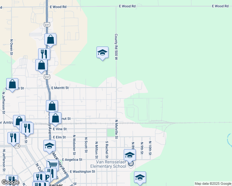 map of restaurants, bars, coffee shops, grocery stores, and more near 800-898 E Merritt St in Rensselaer