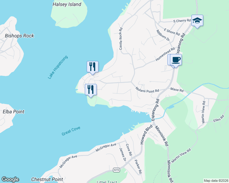 map of restaurants, bars, coffee shops, grocery stores, and more near 26 Ridgedale Road in Jefferson