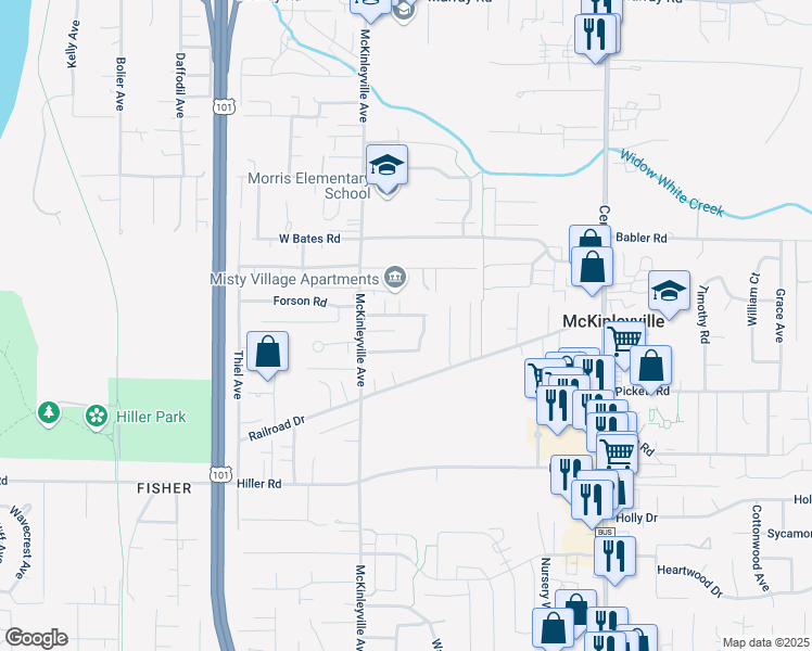 map of restaurants, bars, coffee shops, grocery stores, and more near 1325 Haven Lane in McKinleyville