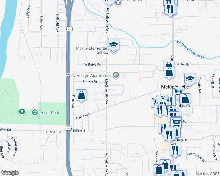 map of restaurants, bars, coffee shops, grocery stores, and more near 1245 Haven Lane in McKinleyville