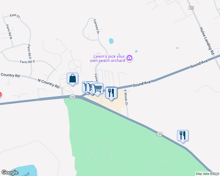 map of restaurants, bars, coffee shops, grocery stores, and more near 658 Sound Avenue in Riverhead