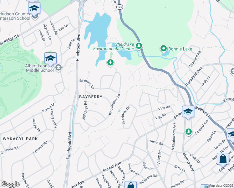 map of restaurants, bars, coffee shops, grocery stores, and more near 163 Woodhollow Lane in New Rochelle