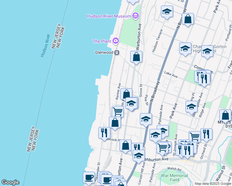 map of restaurants, bars, coffee shops, grocery stores, and more near 60 Point Street in Yonkers